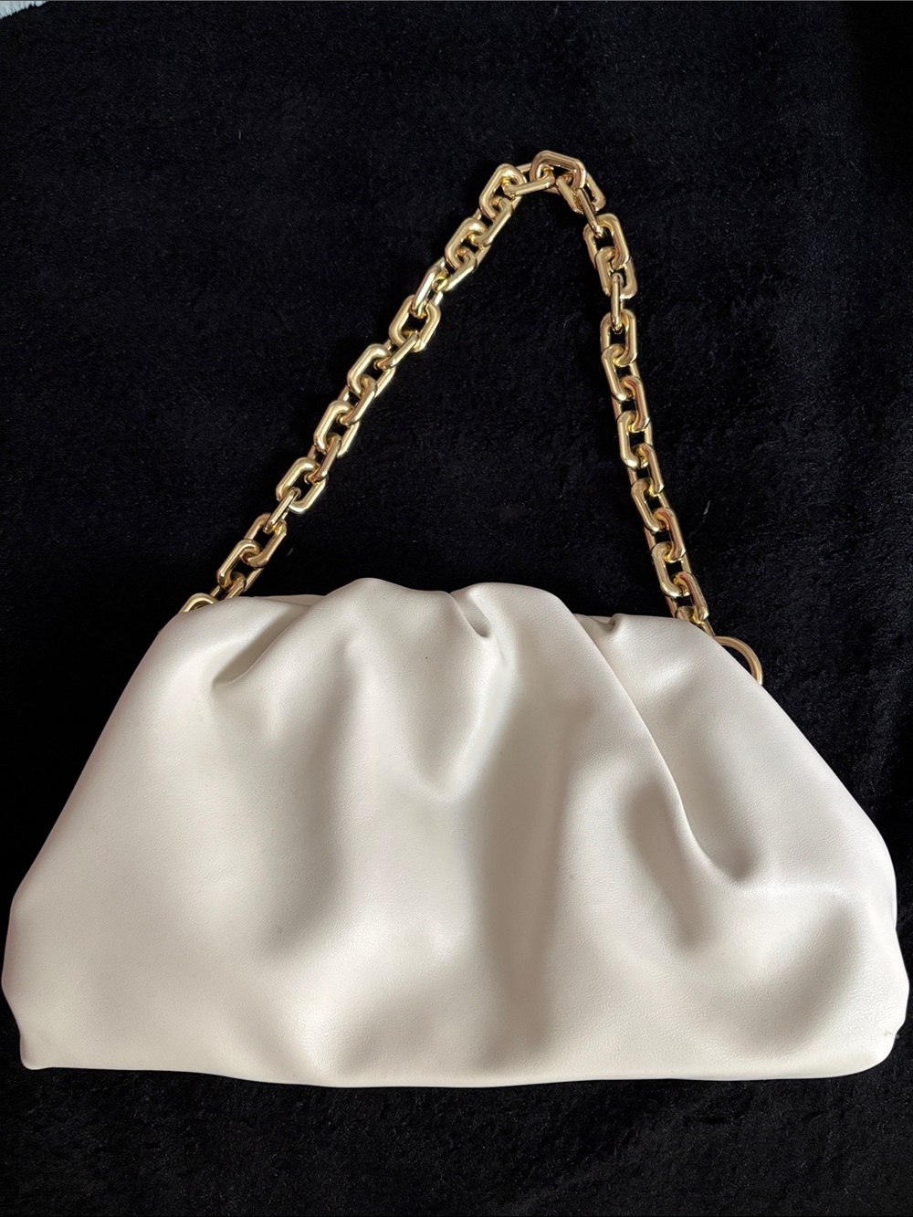 Cream Gathered Shoulder Bag with Gold Chain